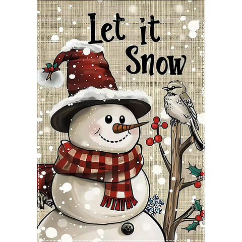 TM8440612 Winter Snowman & Snowy Pine Tree Garden Flag - Double-Sided