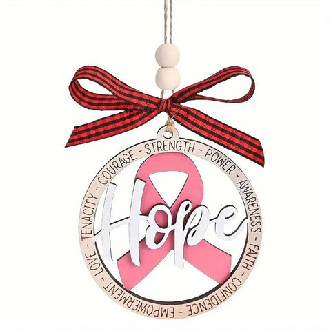 UU192916 Double-Layered Pink Ribbon Wood ornament: Breast Cancer Awareness