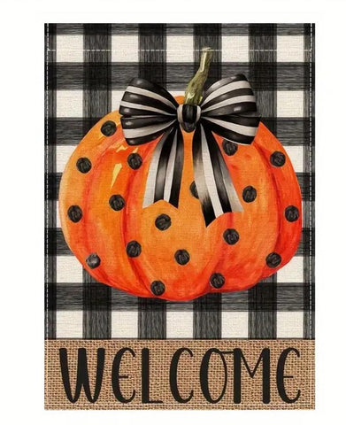 ML134169 Polka-Dot Pumpkin Welcome Garden Flag