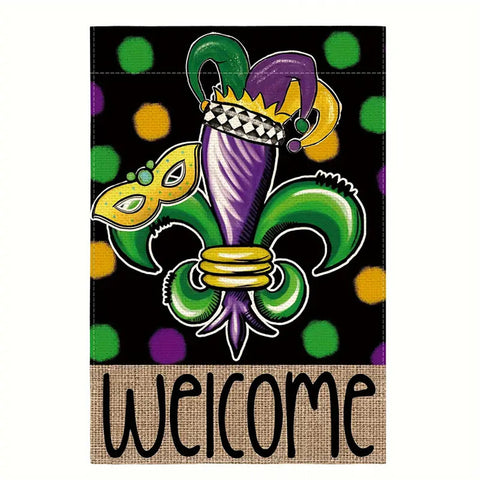 CT241629 Festive Fleur-de-Lis Mardi Gras Garden Flag: Double-sided