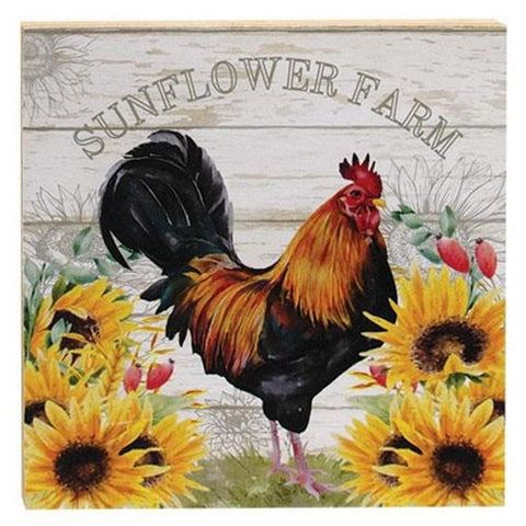 G08828 Sunflower Farm Rooster Wood Block