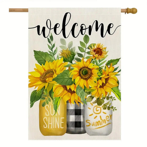 XY85093  Summer Spring Welcome Sunflower with Mason Jar Design - double sided