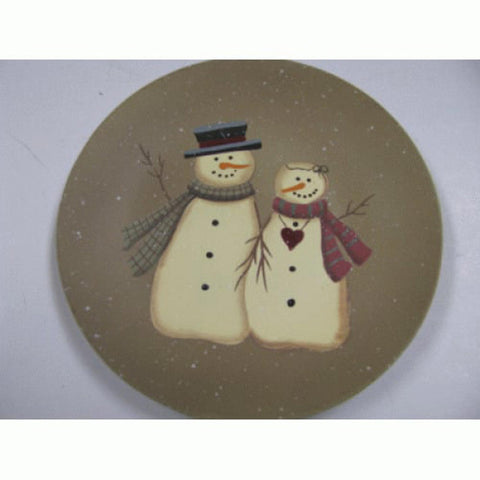 NEW-6 Mr. & Mrs. Snowman Wood Plate
