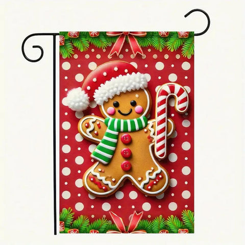 CN173792 gingerbread man and candy cane polyester double sided garden flag
