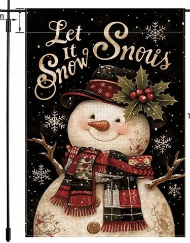 PU184591  let it snow snowman garden flag double sided linen