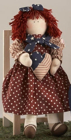 Cloth Primitive Doll 41408-Americana  Rag Doll Girl w/heart