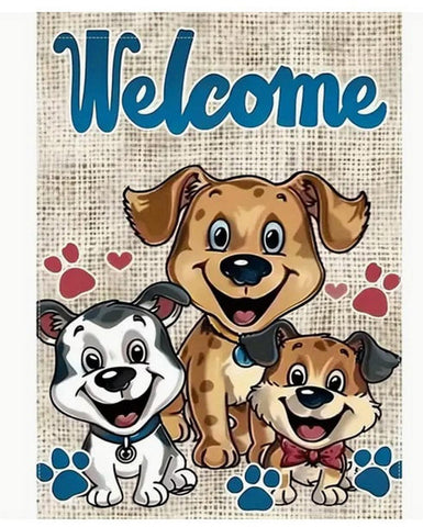 KY412214KY412214 Welcome Home Dog & Puppy Paw Print Burlap Garden Flag - Double-