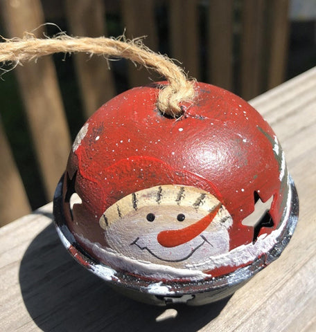 66280 - Snowman Red metal Bell Ornament with Red Hat