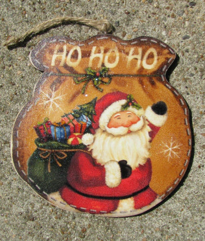 62290 Christmas HO HO HO Santa Wood Ornament