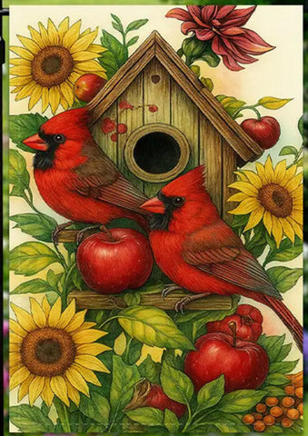 UL7777971 Garden Flag with Cardinals, Pumpkins & Sunflowers - Heavy-Duty