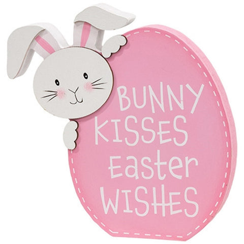 38341 Bunny Kisses Easter Egg Wood Sitter