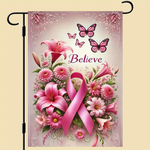 QF215418  Breast Cancer Awareness Believe Garden Flag - Double-Sided