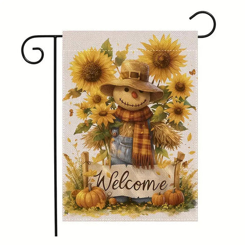 UN129870  Fall Welcome Garden Flag, Double Sided Scarecrow Pumpkin Sunflower
