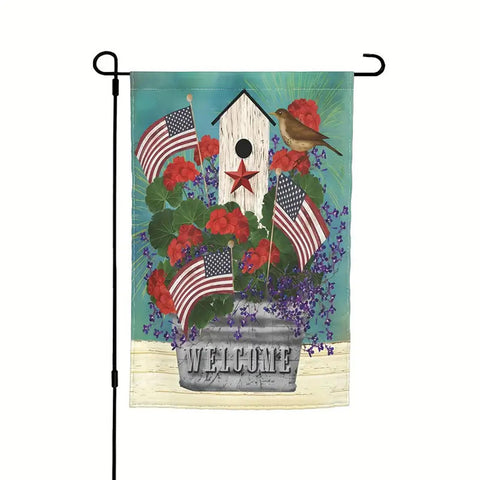 WG104161 Welcome All American Birdhouse Floral Garden Flag doublesided polyester