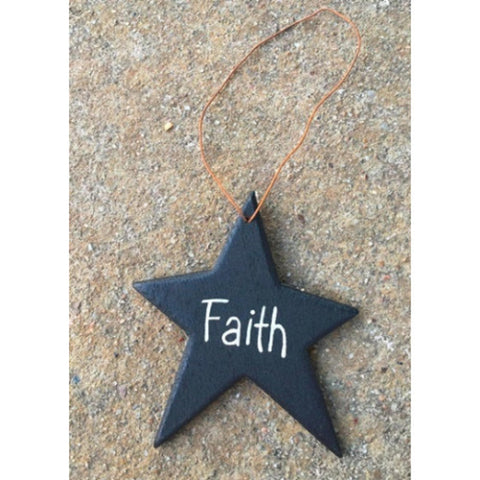 Christmas Ornament Black Wood Star with Faith written on it