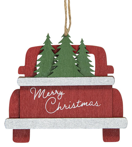 37533 Merry Christmas Trees Truck wood ornament