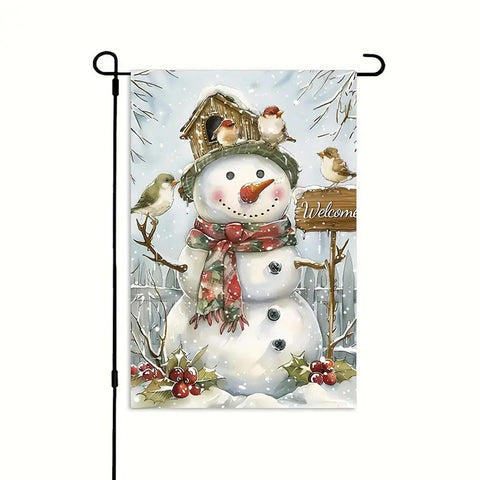 BP169761 welcome home snowman and bird garden flag