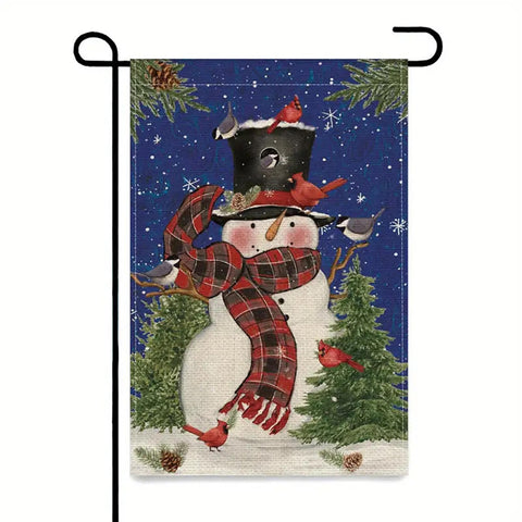 LK275317 snowman and cardinals double sided durable linen garden flag