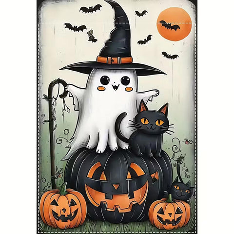 DY3181335 Double-Sided Scary Pumpkin, Cat  and Ghost polyester