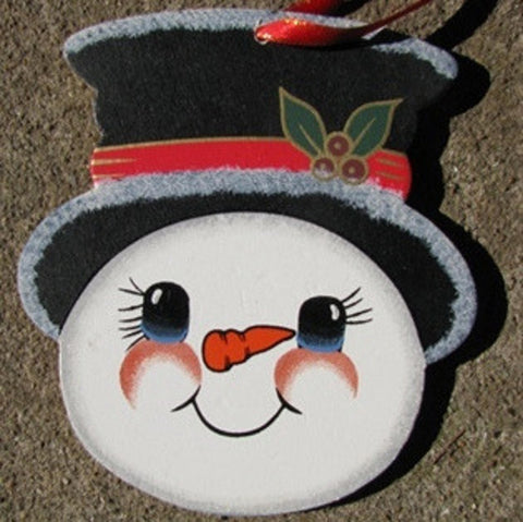 1159 - Snowman Face Wood Snowman Ornament
