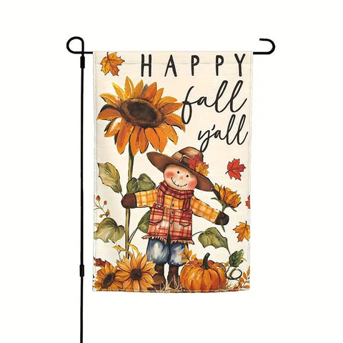 FV220480 Autumn scarecrow sunflower happy fall y'all garden flag double sided