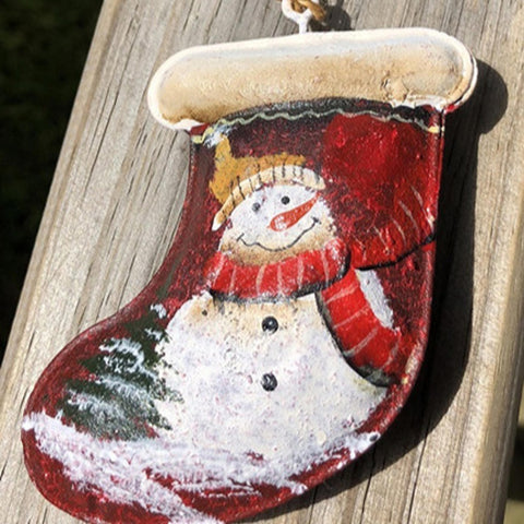 89092SYH - Metal Snowman Stocking with Red Scarf