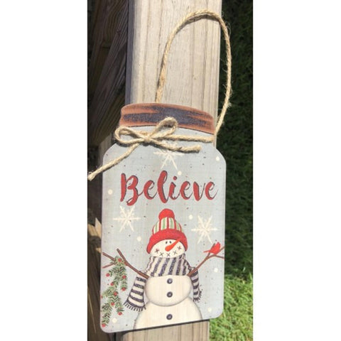 Primitive Wood 206-79097NB Believe Snowman mason Jar