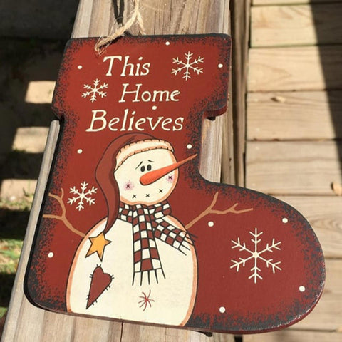 2388 This Home Believes Snowman wood Christmas Ornament