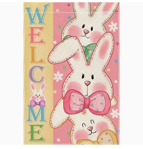 AV1057968 Easter Bunny Welcome Garden Flag - Double-Sided Waterproof Polyester