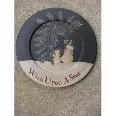 Primitive Wood Snowman Plate 31669- Wish Upon a Star