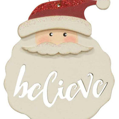35043 Santa believe wood ornament