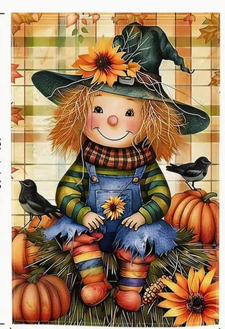 GV99219 Fall House Flags Crow Autumn Flag Scarecrow, Harvest Pumpkin Yard
