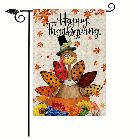 XC21835 Happy Thanksgiving Day Linen Double-Sided Garden Flag