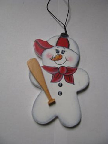 WD1056 - Baseball Snowman Wood Ornament