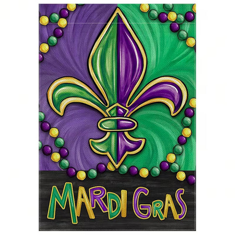 YE12675834 Mardi Gras Fleur De Lis Garden Flag,  Double Sided Linen Blend