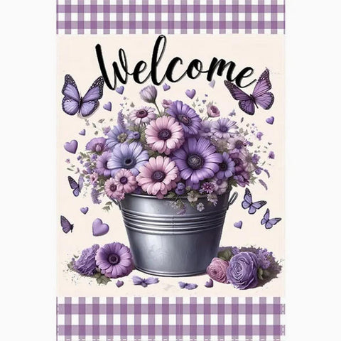 RN663895 Purple Daisy Welcome Garden Flag Double-Sided Polyester Burlap