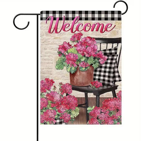 AW1270380 Double-Sided Welcome Spring Geranium Pink Floral Garden Flag