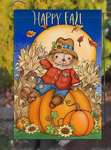VH164753 Happy Fall Pumpkin scarecrow Garden Flag Double Sided