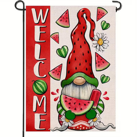ML1602004 Welcome Summer Watermelon Dwarf Garden Flag - Vibrant Red Gnome