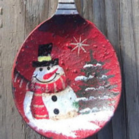Primitive Metal 17084 White Handle Red Spoon Snowman Christmas Ornament