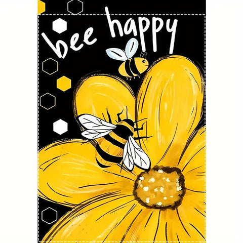 XJ4851789 Bee Happy Garden Flag - Double-Sided Waterproof with Bee & Sunflower