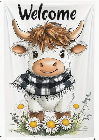 JH304194 Charming Highland Cow Welcome Garden Flag - Double-Sided