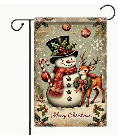 AW234956 Merry Christmas Snowman & Deer Garden Flag - Durable Polyester, Double-