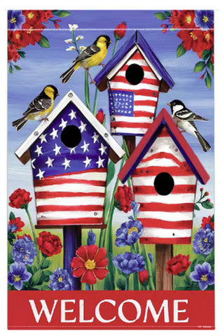 VR7434972 Patriotic American Flag Birdhouse Garden Flag, Welcome  Double-sided
