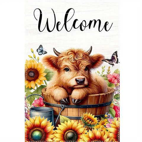 QW96921 Sunflower Welcome  Highland Cow Garden Flag double sided