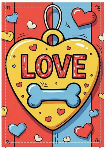 MA5274629  Heart-Shaped Dog Tag with "LOVE" & Bone  - Double-Sided polyester