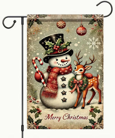 AW234956 Merry Christmas Snowman & deer  Garden Flag - Durable Polyester