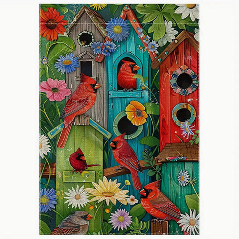 NL932155 Cardinal Birdhouse Garden Yard Flag Party Banner, Spring double sided