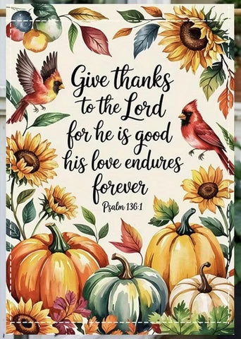 YP10839079 Double-Sided Thanksgiving Garden Flag with "Give Thanks to the Lord"