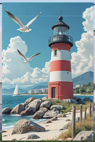 MK2299902 Vibrant Seaside Beacon Yard Flag - Double-Sided Waterproof Polyester